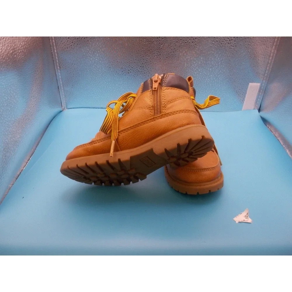 Carters Toddler Boys Tan Faux Leather Lace Up Side Zip Work Boots Size 10